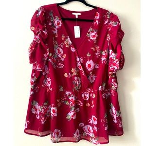 Plus Ruffle Sleeve Peplum Style Floral Top